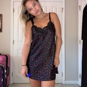 Vintage black and red heart lace dress/lingerie